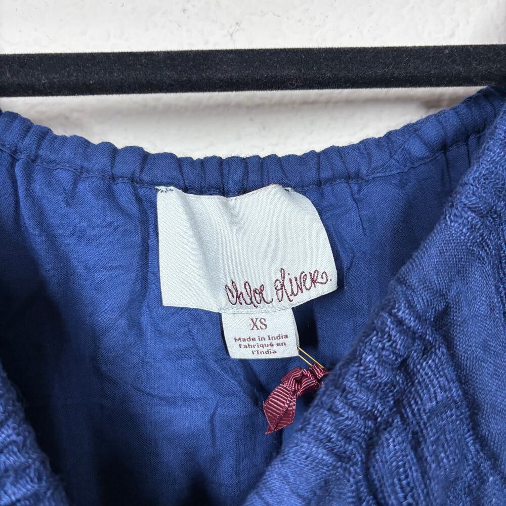 Chloe Oliver XS Palm Beach Tassel Off The Shoulder Summer Boho Dress Navy Rayon - Picture 7 of 9